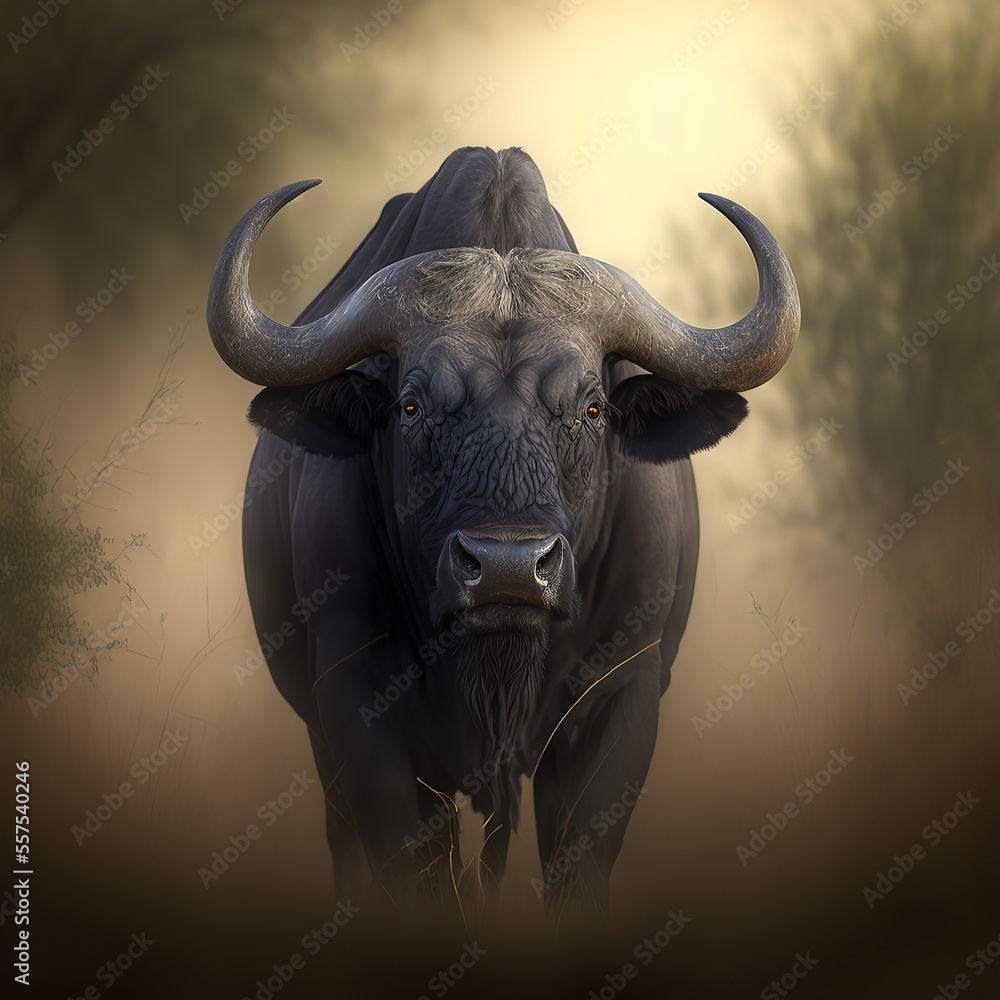 Naklejka premium african buffalo, cape buffalo, syncerus caffer, Kruger national park, South Africa. Generative AI