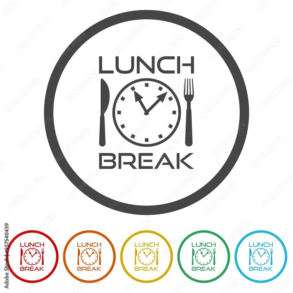 Lunch break icon. Set icons in color circle buttons Lunch break icon. Set icons in color circle buttons