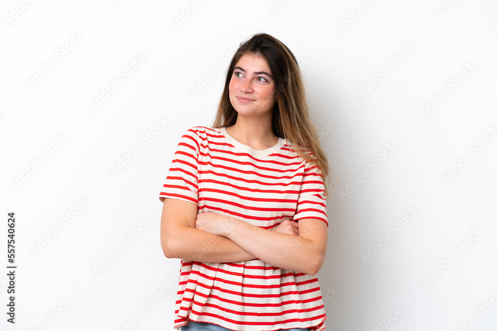 Young caucasian woman isolated on white background looking to the side Young caucasian woman isolated on white background looking to the side