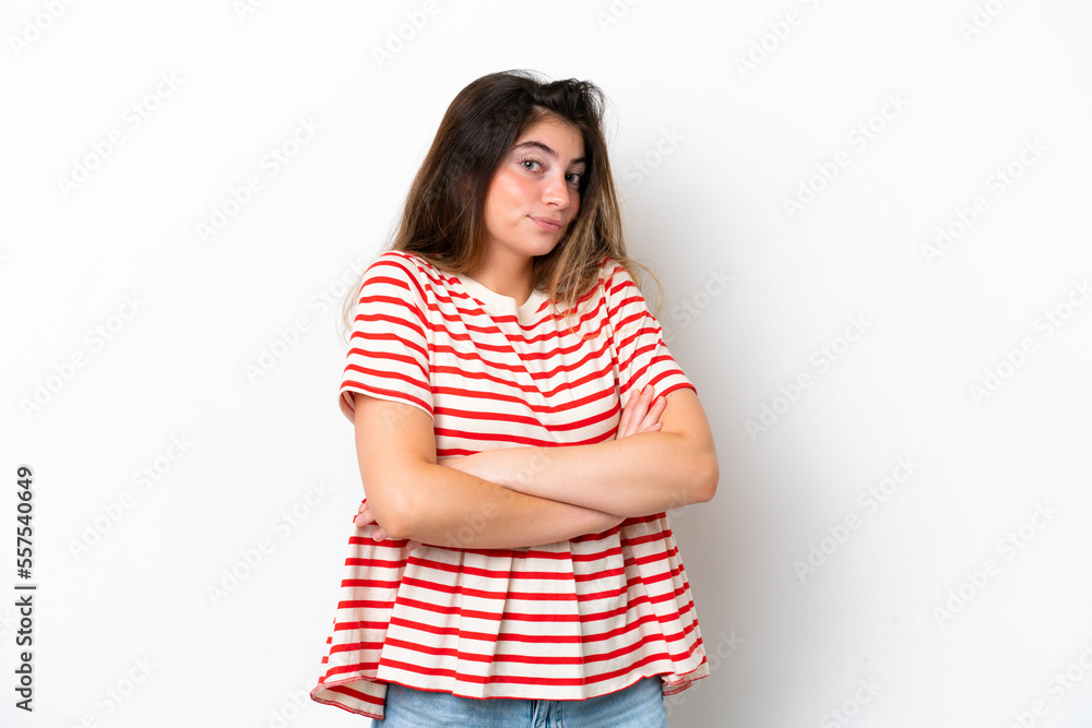 Young caucasian woman isolated on white background making doubts gesture while lifting the shoulders Young caucasian woman isolated on white background making doubts gesture while lifting the shoulders