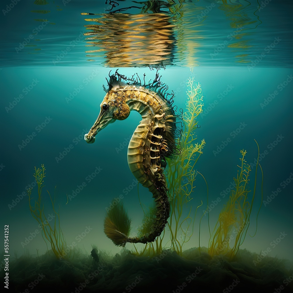 seahorse (Hippocampus) swimming. Generative AI