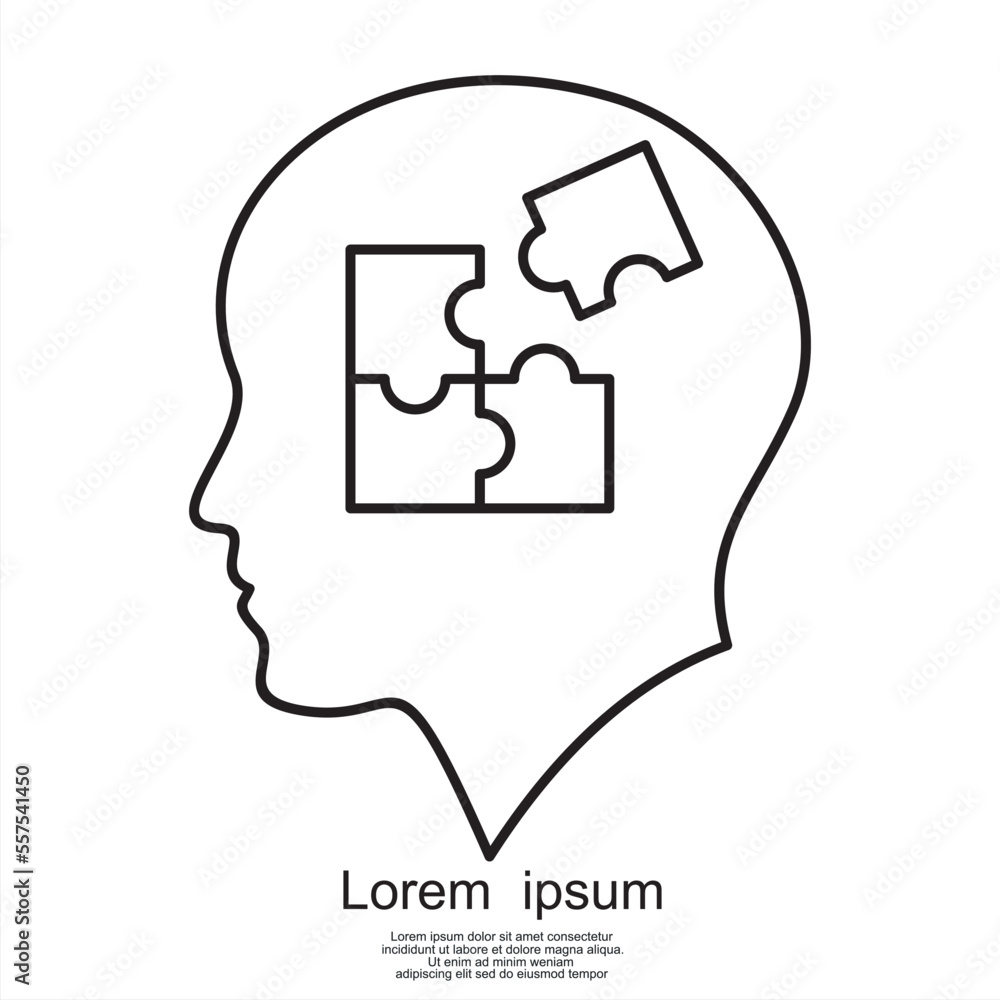 Head of a man with puzzle inside, icon on a white background.  Vector