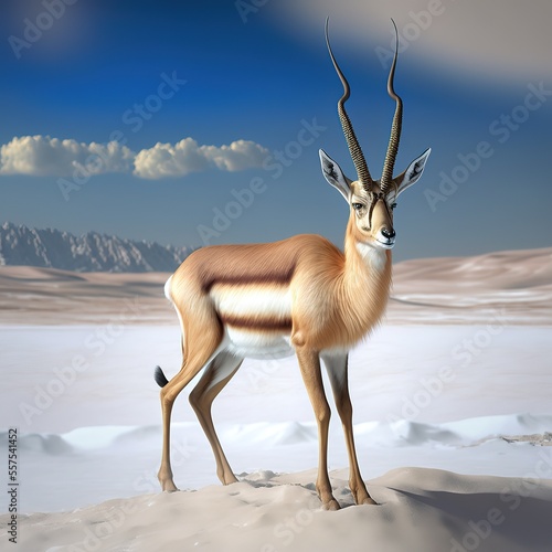 Mongolian gazelle is a rare animal. In the past few years Russia has witnessed o mass migration of these antelopes into the Trans-Baikal region. Generative AI photo