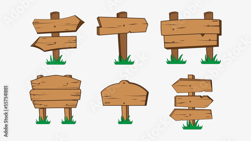 Set of wooden sign vector template