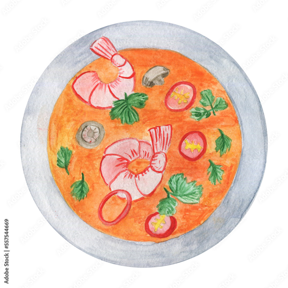 Thai tom yum soup with seafood. Sour spicy broth is the national dish of Thailand and Laos.