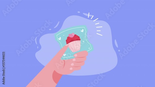 heart love in cupcake animation