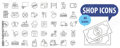 Shops and markets icons set. Shop symbol template for graphic and web design collection logo vector illustration.