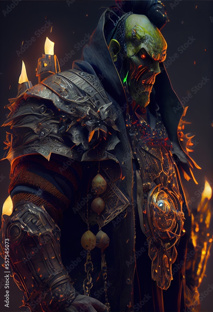 Male Warlock Orc, dnd fantasy character generative ai Stock
