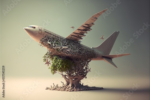 Airplain made of bird, created with Generative AI technology photo