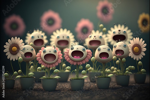 Choir of cute flowers, created with Generative AI technology