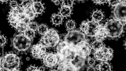 Virus particles build up then die away.
Corona virus models appear and move around then disappear.