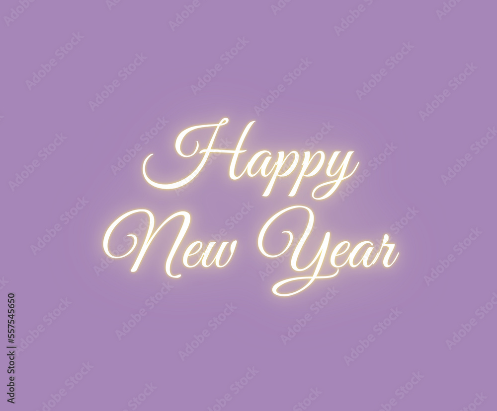 Happy new year shiny gold text on soft pastel purple background banner