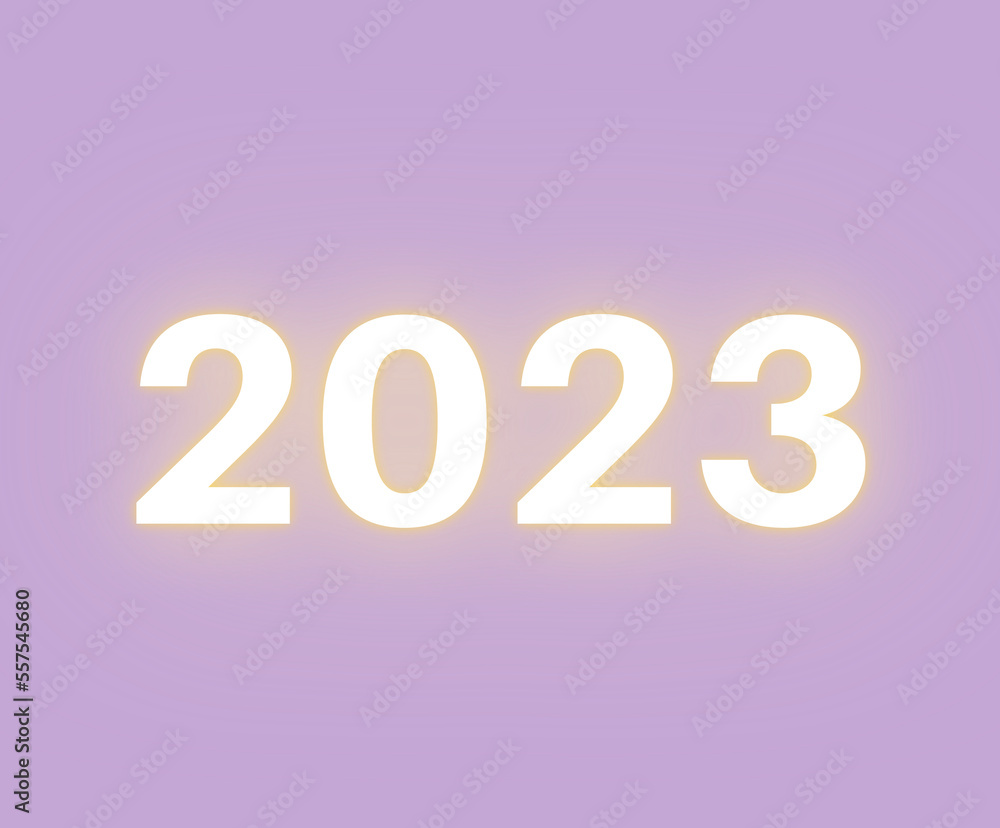Neon glowing 2023 neon text on light purple background Neon glowing 2023 neon text on light purple background