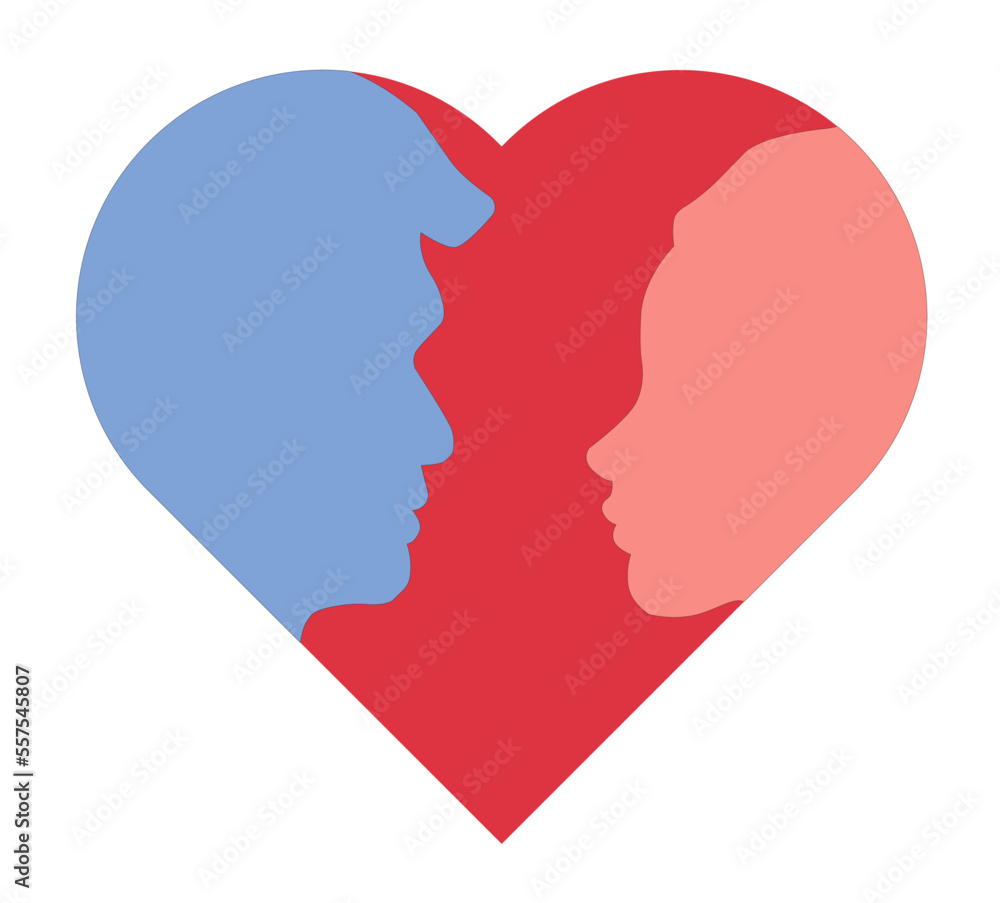Beautiful romantic female and male silhouette of a head in the form of heart, logo template.