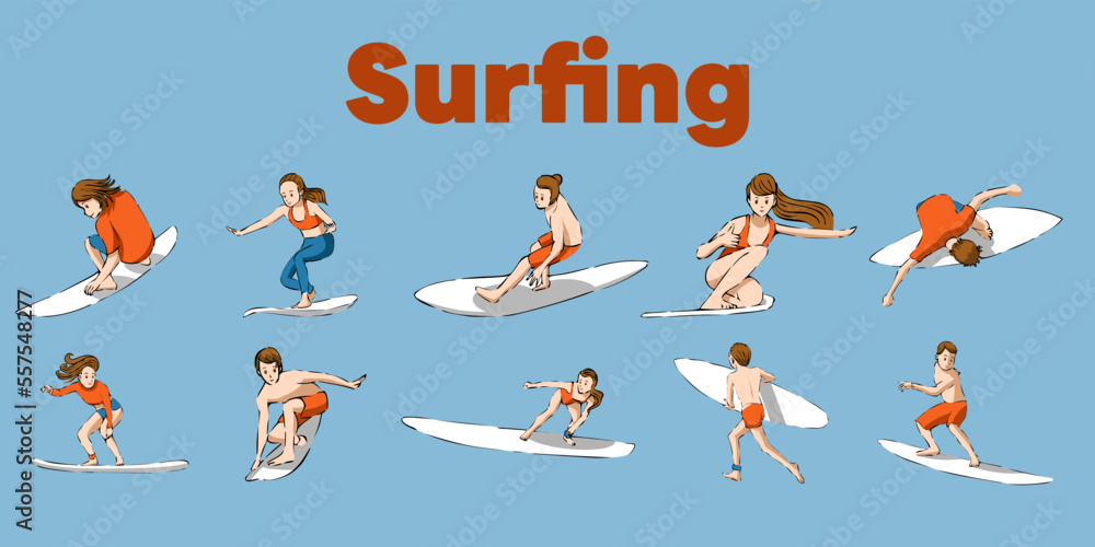 surfing player vector set collection graphic clipartd design