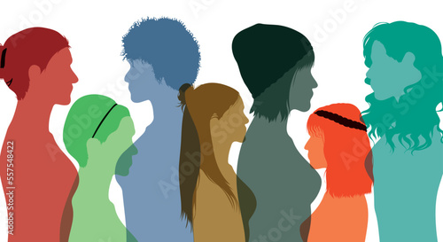 Developing female friendships and sharing cultural differences. A social network community for women. Women and girls who talk to each other in a monochrome side group. 