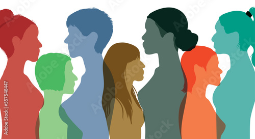 Talking and sharing ideas and information among multi-ethnic women. Community of women on social networks. Women or girls of different cultures communicate and make friends. 