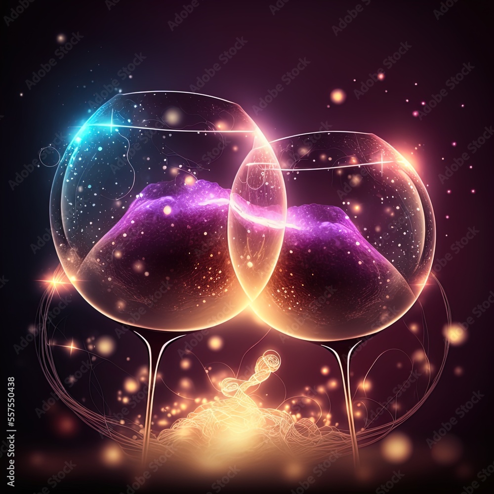 Cheers with wine glasses with fireworks in the background. Cheers with wine glasses with fireworks in the background.