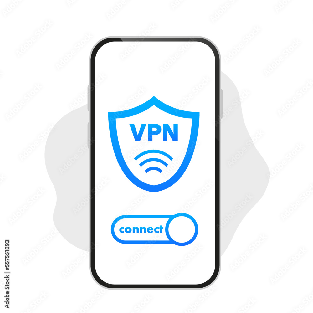 VPN service.Phone with secure VPN connection concept. Cyber security, secure web traffic, data protection. Internet security software for computers. Vector illustration