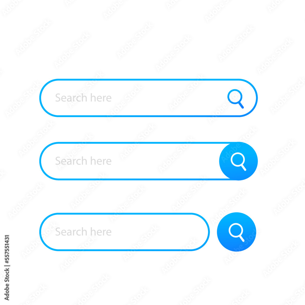 Search here. Search string for interface. Search bar vector icons in flat design, banner for sites, Search bar element design, set of search boxes. Vector illustration Search here. Search string for interface. Search bar vector icons in flat design, banner for sites, Search bar element design, set of search boxes. Vector illustration