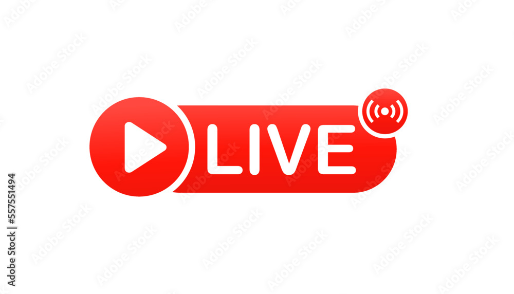 Live broadcast flat vector icon. Red design element with news, radio, television or online broadcast button isolated on white background. Vector illustration