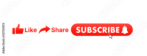 Subscription, bell button cursor. Like,share. Red subscribe button for channel, blog. Background of social networks. Marketing. Vector illustration. Vector illustration