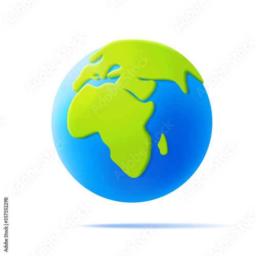 Cartoon planet Earth 3d vector icon on white background. Earth day or environment conservation concept
