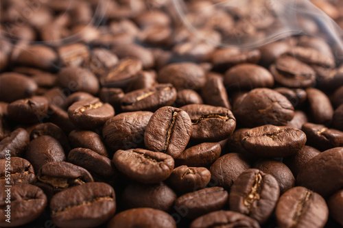 Background of roasted coffee beans for morning espresso