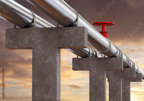 Oil pipeline. Steel pipe on...