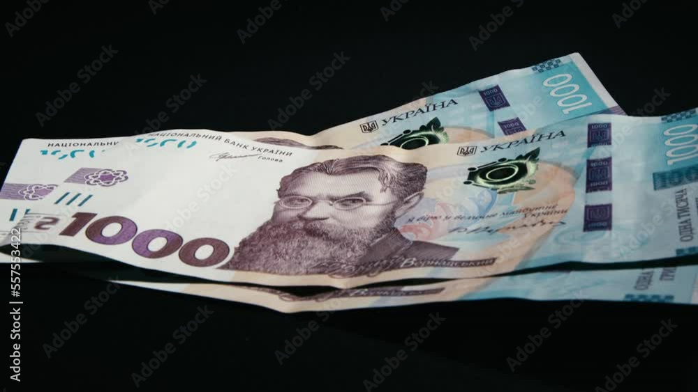paper note in 1000 hryvnias. Portrait of Vladimir Ivanovich Vernadsky for 1000 hryvnias on a Ukrainian banknote. Ukrainian money. Slow rotation, money background paper note in 1000 hryvnias. Portrait of Vladimir Ivanovich Vernadsky for 1000 hryvnias on a Ukrainian banknote. Ukrainian money. Slow rotation, money background