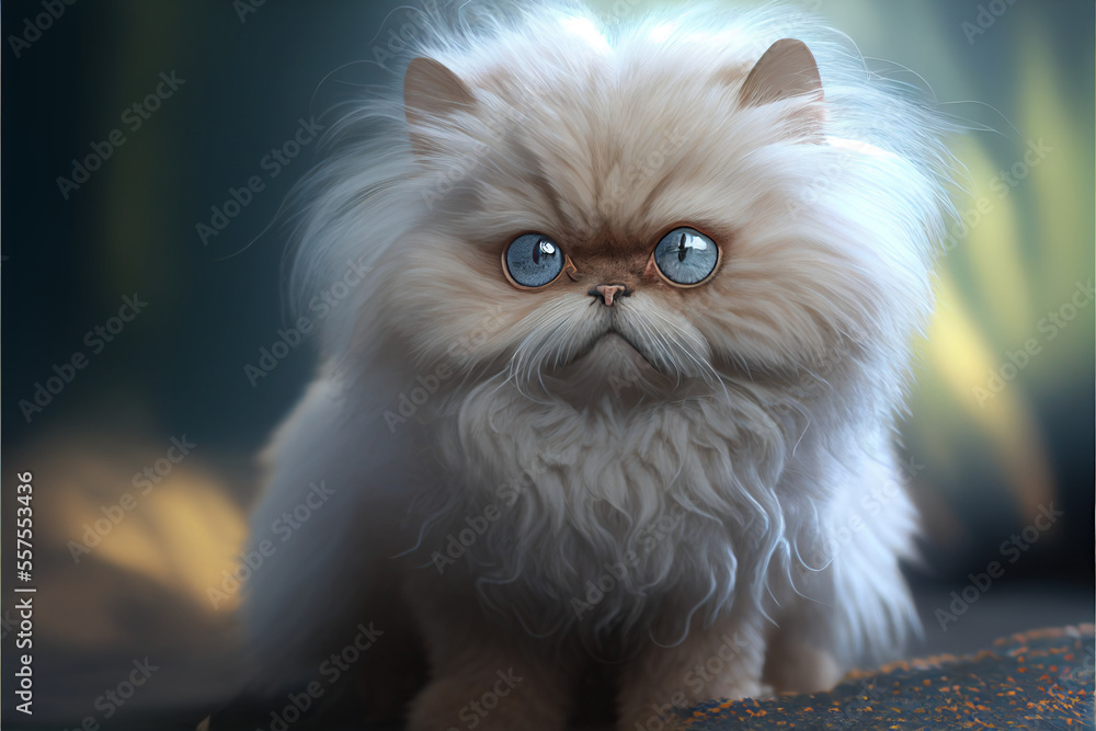 A beautiful portrait of a cute Persian Cat | Cat with blue eyes | Persian kitten looking at the camera | Furry, hyper realistic | Ai Generated | Photorealism | 3d image