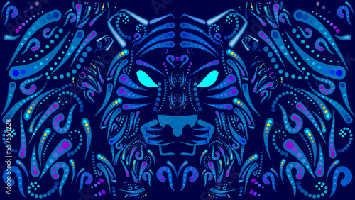 tiger head mexican huichol art illustration poster banner in vector format