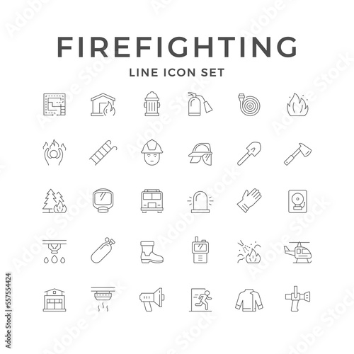 Set line icons of firefighting