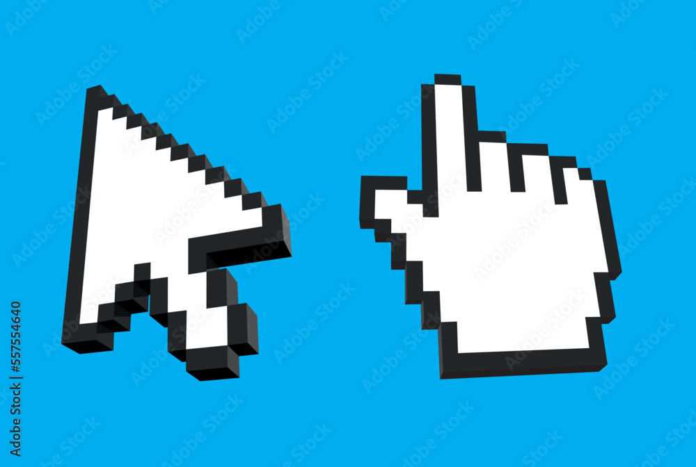 Set of 2 pixel cursors. Mouse arrow pointer. Cursor mouse icon Vector ...