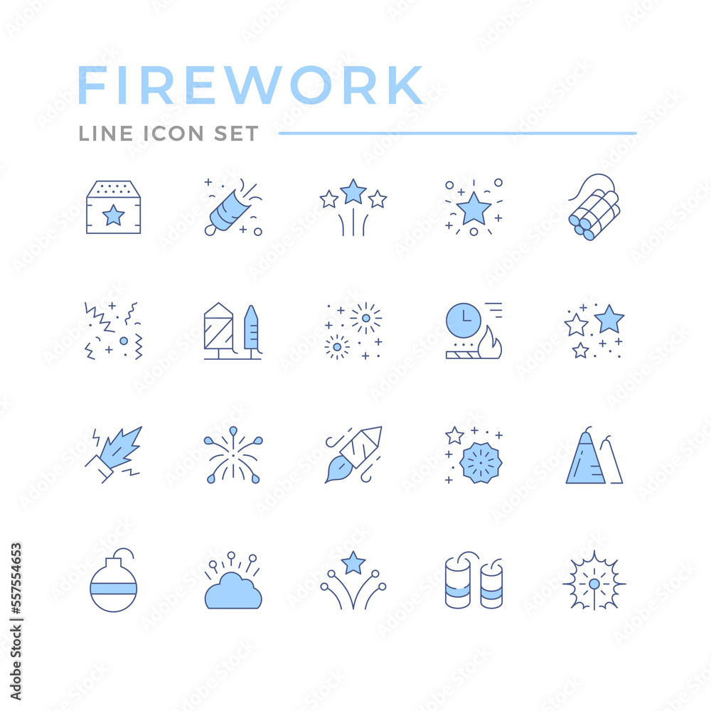 Fototapeta premium Set color line outline icons of firework