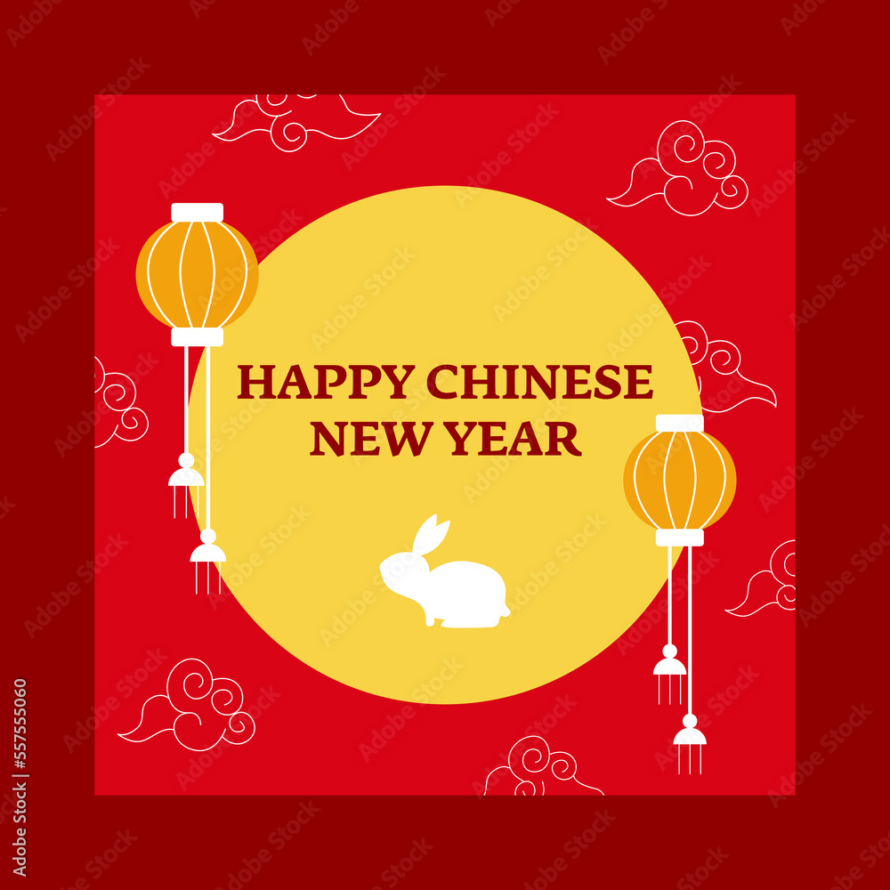 Naklejka premium Chinese new year post card template 2023 rabbit