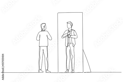 Illustration of businessman getting ready to work. Single line art style
