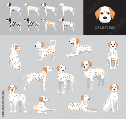 Dog Dalmatian Red Coat Cartoon Vector Illustration Color Variation Set