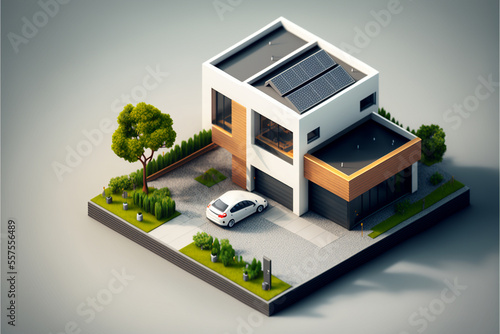 Illustrated 3D icon representation of a isometric modern house – Create with generative AI technology photo