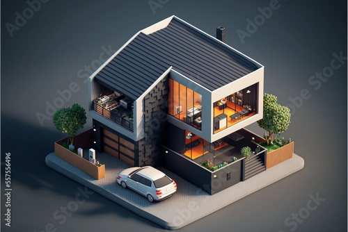 Illustrated 3D icon representation of a isometric modern house – Create with generative AI technology