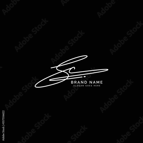 Initial Letter SC Logo in signature. Handwritten lettering style of S and C alphabet
