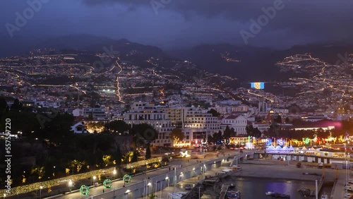 Madeira, Funchal at Christmas time in the evening, time lapse