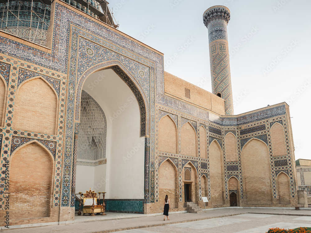 Sights of ancient cities of Uzbekistan. Clear, sunny day. No people. Vacation and travel concept