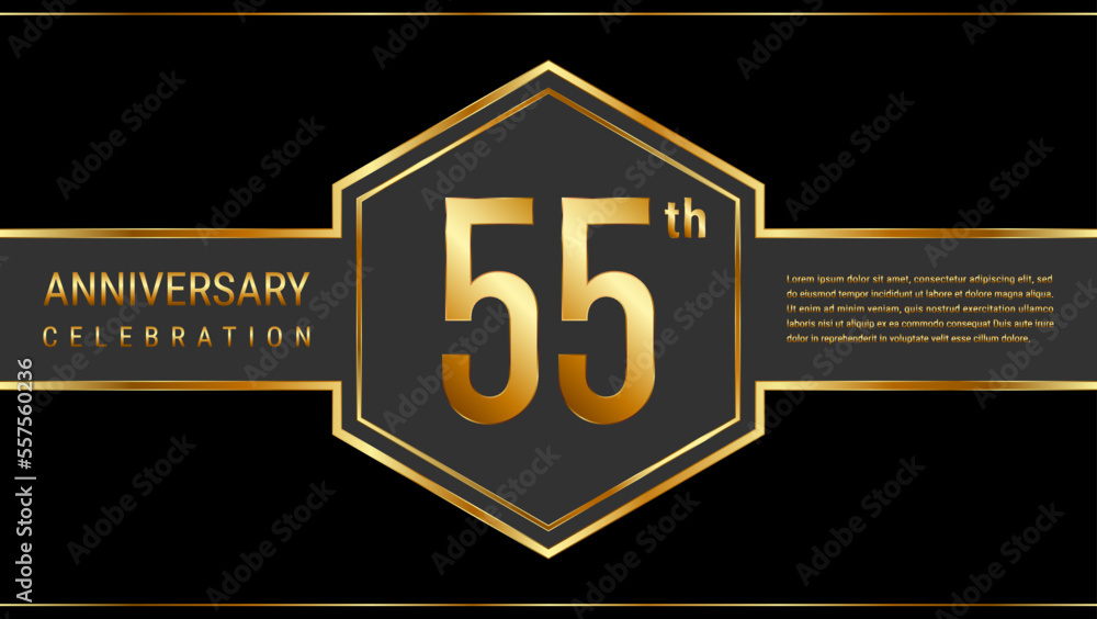 Naklejka premium 55 year anniversary template design with golden text. Vector Template Illustration