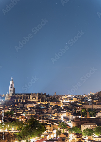Toledo downtown and cathedral at night under the stars