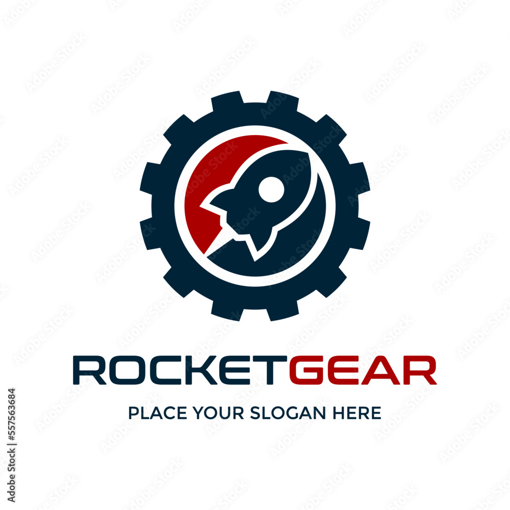 Obraz premium Rocket gear vector logo template. This logo design use gear and rocket symbol. Suitable for technology.