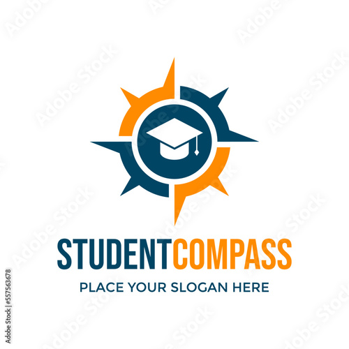 Student compass vector logo template. This design use hat and compass symbol. Suitable for technology  education.