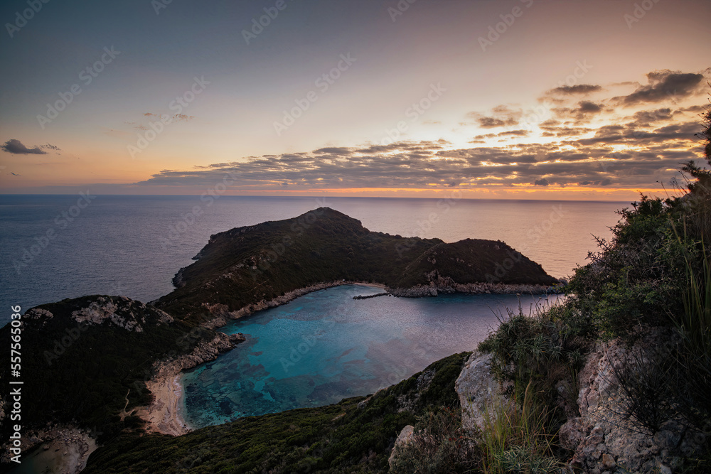 Beautiful view of porto timoni beach by sunset Beautiful view of porto timoni beach by sunset