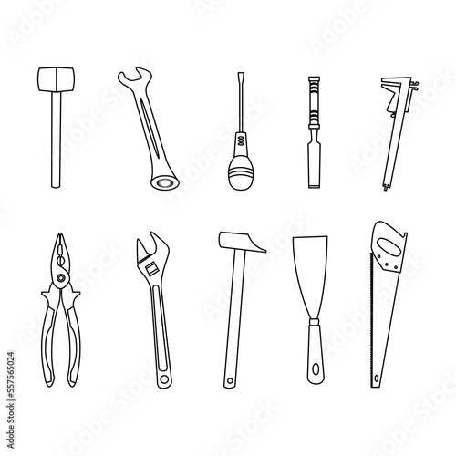 vector illustration of technical tools to help with the work of screwdrivers, pliers, hammers, calipers saws, capi and others