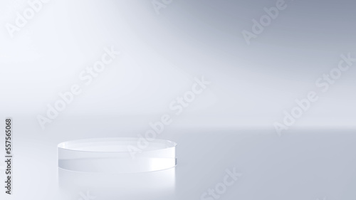 white tone background scene There is a platform for placing clear crystal products. 3D Scene.